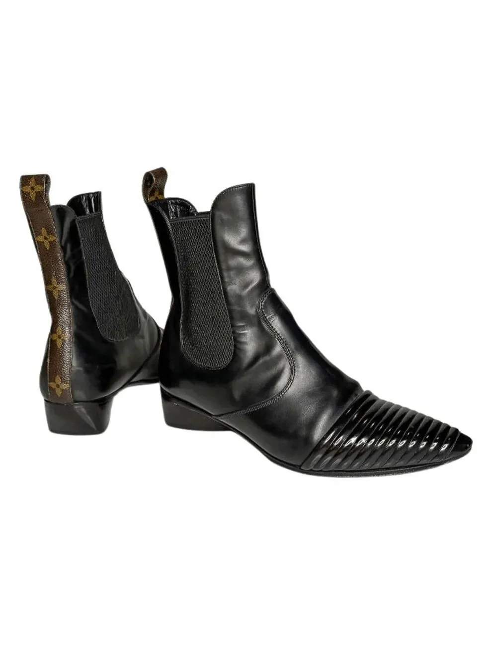 Louis Vuitton Monogram Pointed Toe Chelsea Ankle Boot Heels Black Leather EU 37